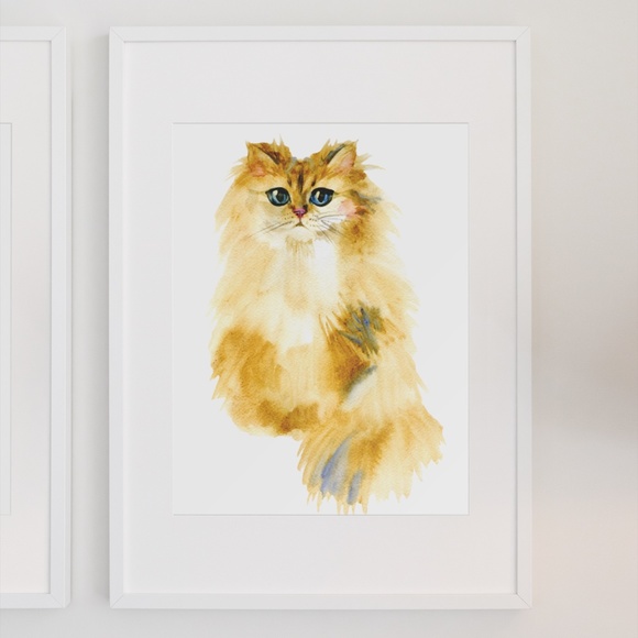 Watercolor Yellow Cat Portrait Wall Art Print Poster Unframed - Picture 8 of 16
